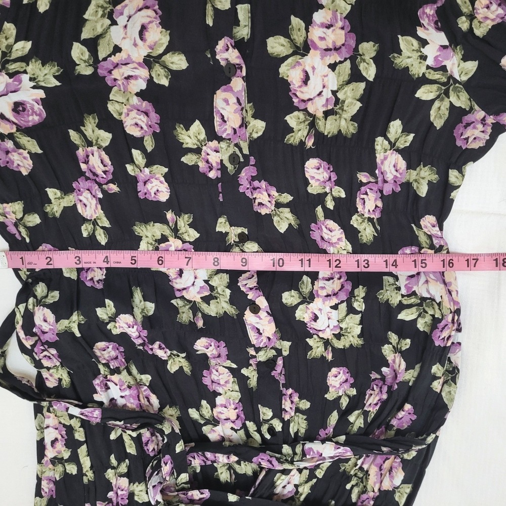 Zara Black Floral Button Down Belt Countrycore Prairie Boho Maxi Shirt Dress L - Picture 10 of 11
